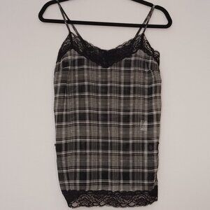 Womens Metaphor Lightweight Sheer Black & White Camisole w/ Lace Trim Size Small